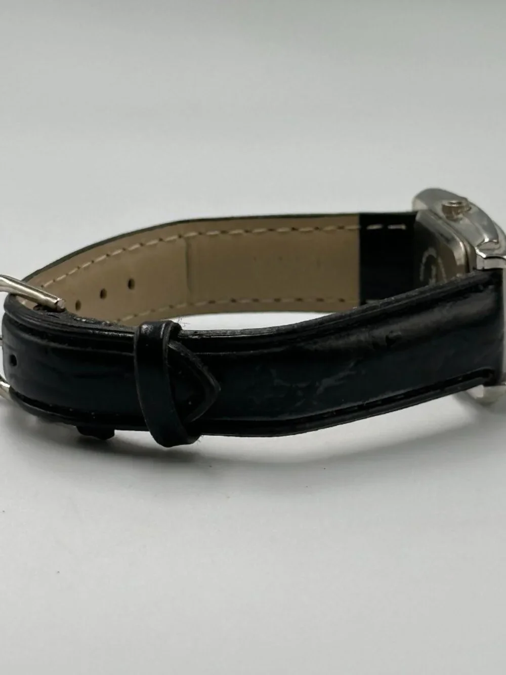3/$30 Ravinia Watch Women Silver 21MM Rectangle Case Black Leather Band 7.5